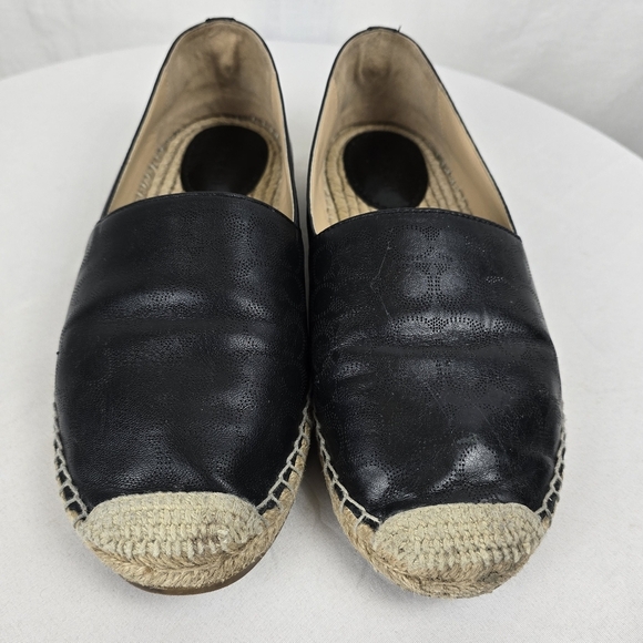 Coach Signature Black Leather Espadrille Flats Sz 8 - Picture 2 of 7